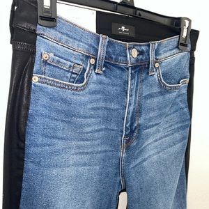 High waisted ankle skinny jeans leather back side. For all of mankind. Size 28